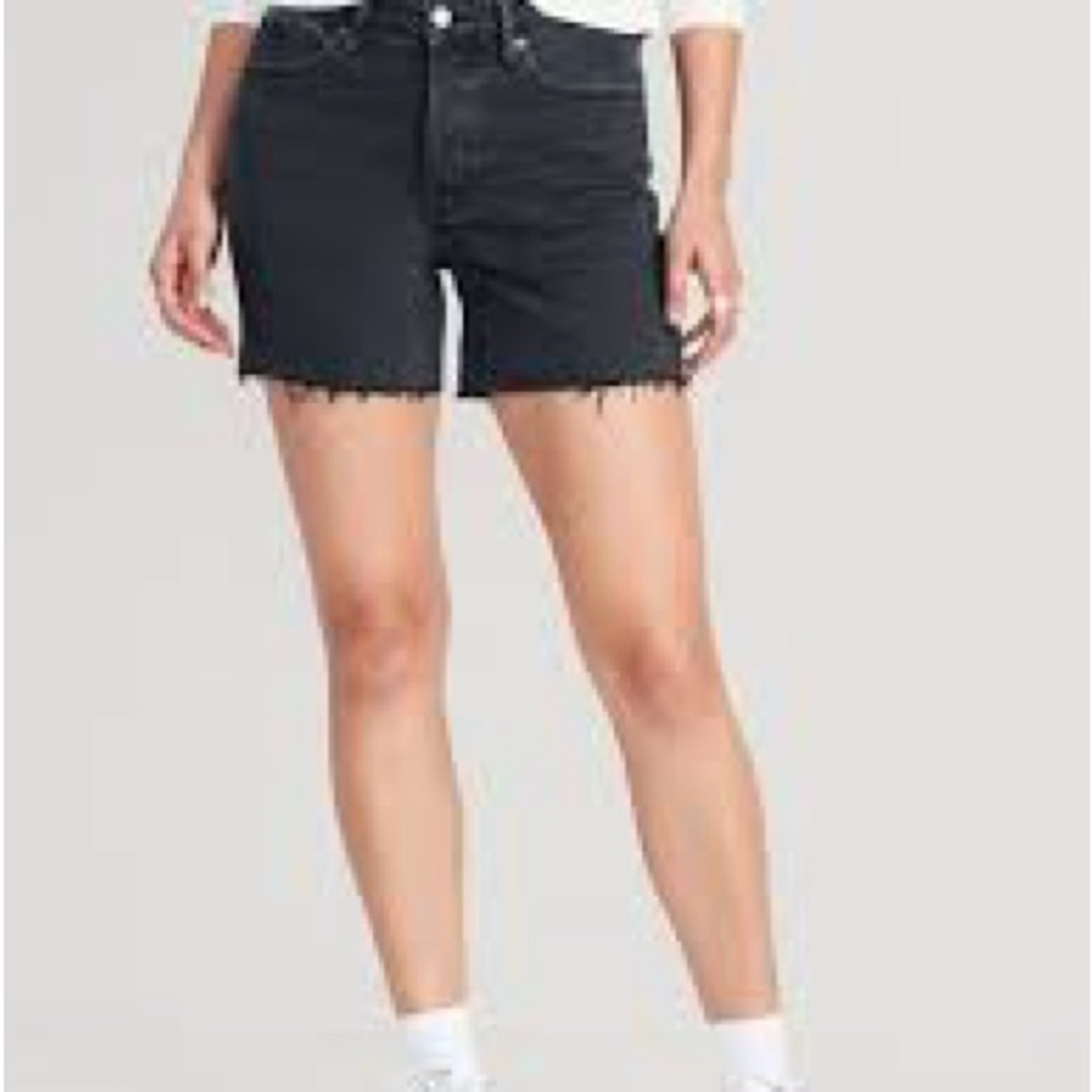 High-Waisted Button-Fly OG Straight Black-Wash Cutoff Jean Shorts Sz12